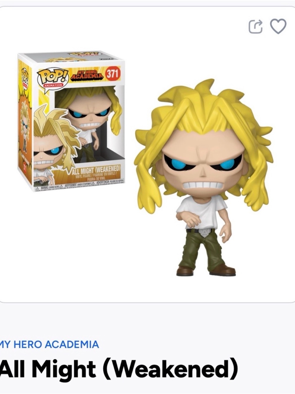 Funko Pop! All Might (Weakened) - Yellow Hair, Blue Eyes- 371